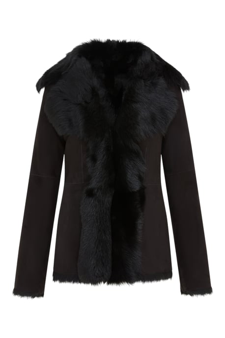 Dames zwarte Toscaanse Merino schapenvacht suède leren jas - Siena - Image 2