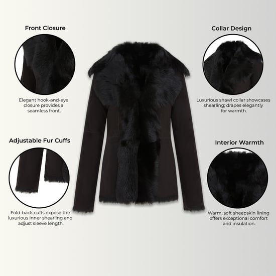 Dames zwarte Toscaanse Merino schapenvacht suède leren jas - Siena - Image 3