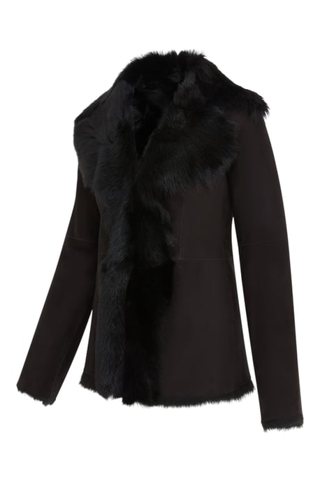 Dames zwarte Toscaanse Merino schapenvacht suède leren jas - Siena - Image 4