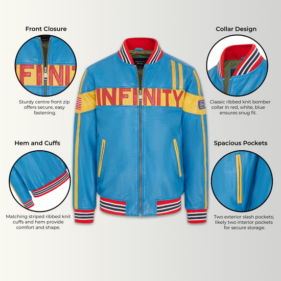 Heren blauw leren Track Racing Moto Bomber Bikerjack - Racer - Image 2