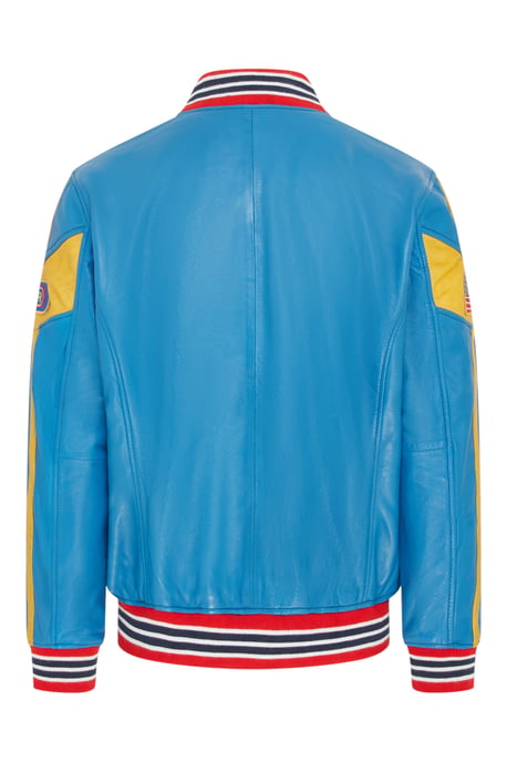 Heren blauw leren Track Racing Moto Bomber Bikerjack - Racer - Image 4