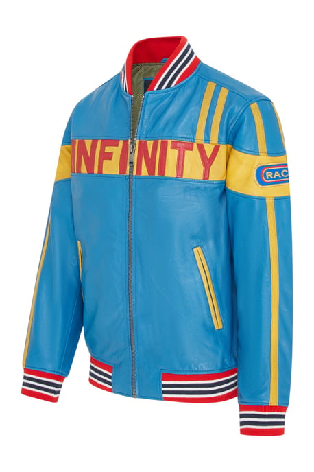 Heren blauw Italiaans leren baanrace bomberjack - Circuit - Image 3