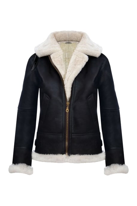 Dames Bruin Crèmekleurige Hooded Sheepskin Flying Bomber Leren Jas - Sovereign - Image 2