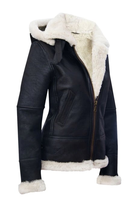 Dames Bruin Crèmekleurige Hooded Sheepskin Flying Bomber Leren Jas - Sovereign - Image 5