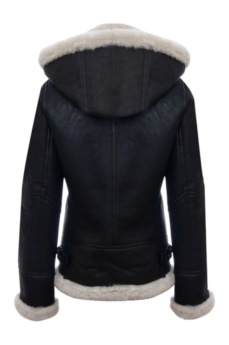 Dames Bruin Crèmekleurige Hooded Sheepskin Flying Bomber Leren Jas - Sovereign - Image 6