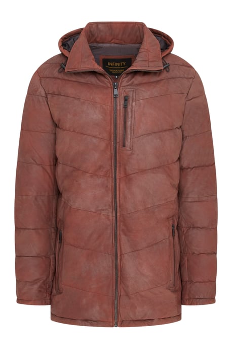 Heren bruine leren gewatteerde jas met capuchon en puffer winterjas - Summit - Image 2