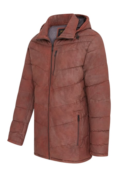 Heren bruine leren gewatteerde jas met capuchon en puffer winterjas - Summit - Image 4
