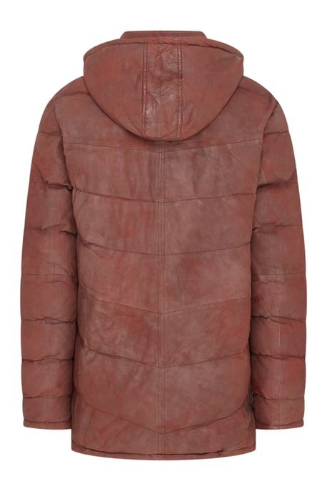 Heren bruine leren gewatteerde jas met capuchon en puffer winterjas - Summit - Image 5