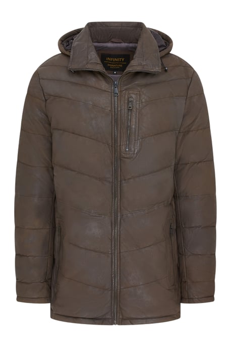 Heren Bruine Leren Gewatteerde Trekking Jas met Capuchon en Puffer Winterjas - Summit - Image 2