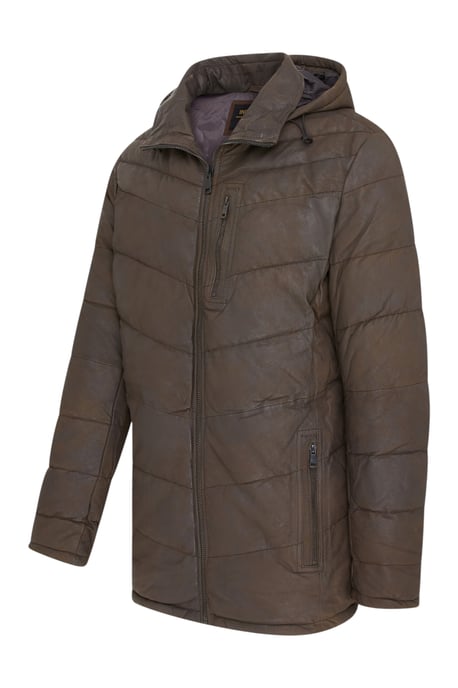 Heren Bruine Leren Gewatteerde Trekking Jas met Capuchon en Puffer Winterjas - Summit - Image 4