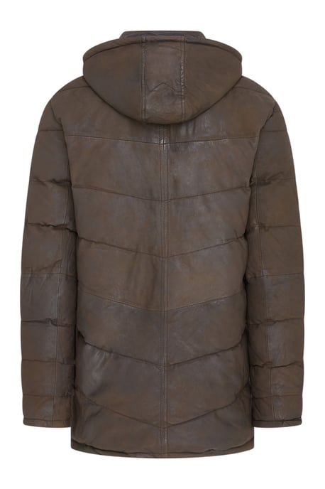 Heren Bruine Leren Gewatteerde Trekking Jas met Capuchon en Puffer Winterjas - Summit - Image 5