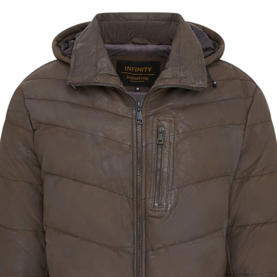 Heren Bruine Leren Gewatteerde Trekking Jas met Capuchon en Puffer Winterjas - Summit - Image 6