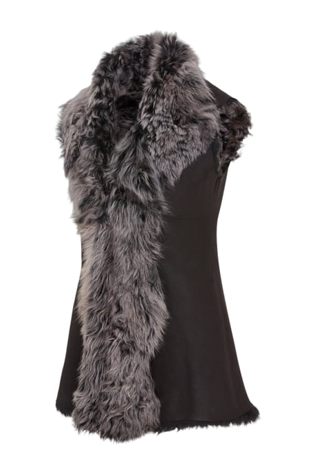 Dames Zwarte Toscaanse Shearling Nappa Leren Schapenvacht Gilet - Parkes - Image 2