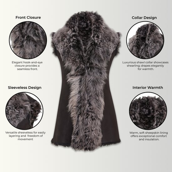 Dames Zwarte Toscaanse Shearling Nappa Leren Schapenvacht Gilet - Parkes - Image 3
