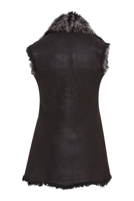 Dames Zwarte Toscaanse Shearling Nappa Leren Schapenvacht Gilet - Parkes - Image 4