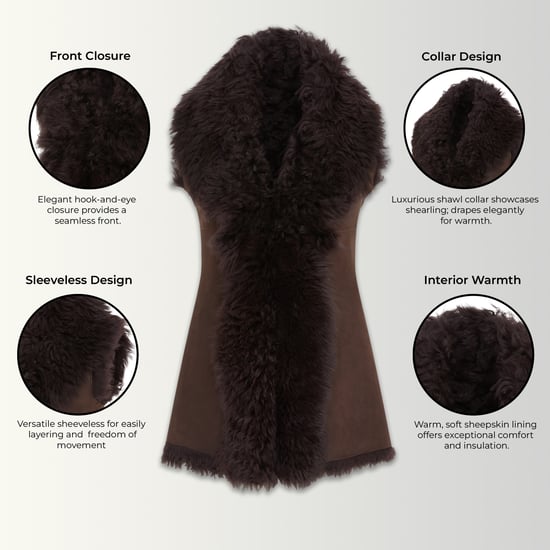 Dames Bruin Toscana Shearling Nappa Leren Schapenvacht Gilet - Parkes - Image 3