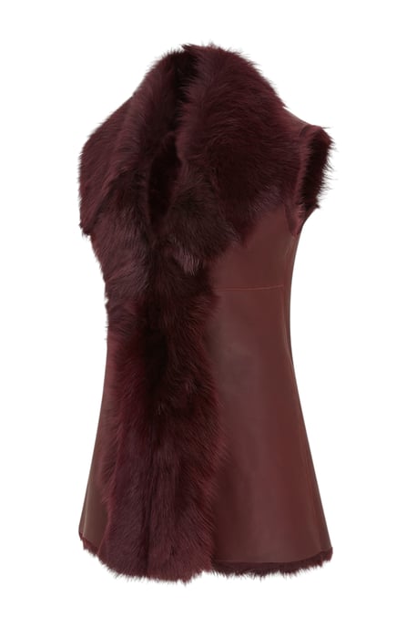 Dames Bordeaux Toscana Shearling Nappa Leren Schapenvacht Gilet - Parkes - Image 2
