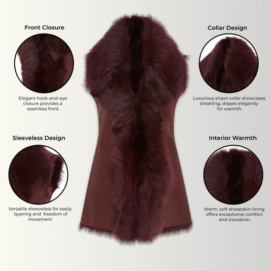 Dames Bordeaux Toscana Shearling Nappa Leren Schapenvacht Gilet - Parkes - Image 3