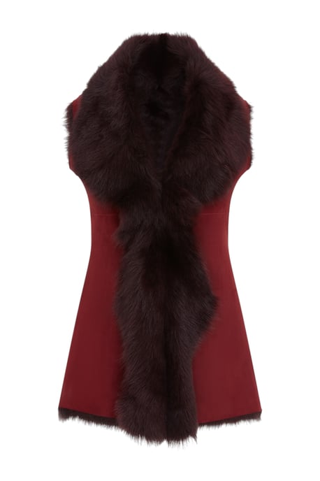 Dames bordeaux Toscana schapenvacht lang gilet-Sorocaba - Image 1
