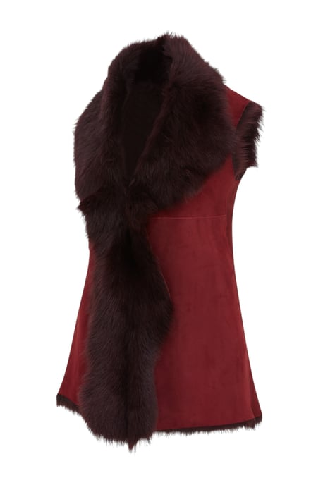 Dames bordeaux Toscana schapenvacht lang gilet-Sorocaba - Image 2