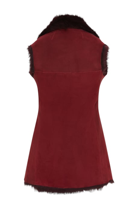 Dames bordeaux Toscana schapenvacht lang gilet-Sorocaba - Image 4