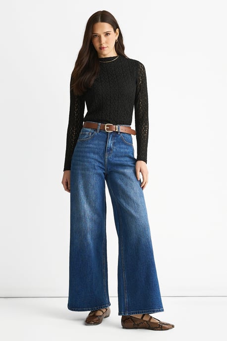 Blauwe jeans met middelhoge taille en wijde pijpen - Image 1