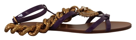 Dolce & Gabbana Dames Paarse Lederen Devotie Sandalen - Image 6