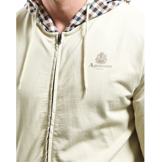 Aquascutum Active Fz Club Check Hood Beige Hoodie Met Rits - Image 3