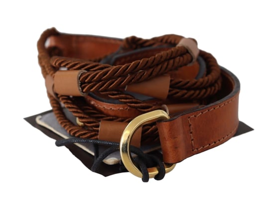 Scervino Street Bruin Leren Gevlochten Touw Gouden Gesp Riem - Image 1