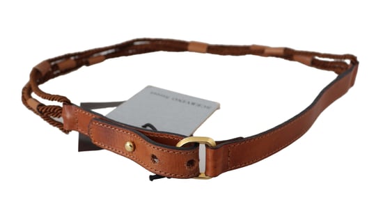 Scervino Street Bruin Leren Gevlochten Touw Gouden Gesp Riem - Image 2