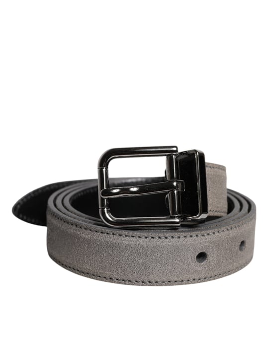 Dolce & Gabbana Grijze Leren Riem met Zilverkleurige Metalen Gesp - Image 1