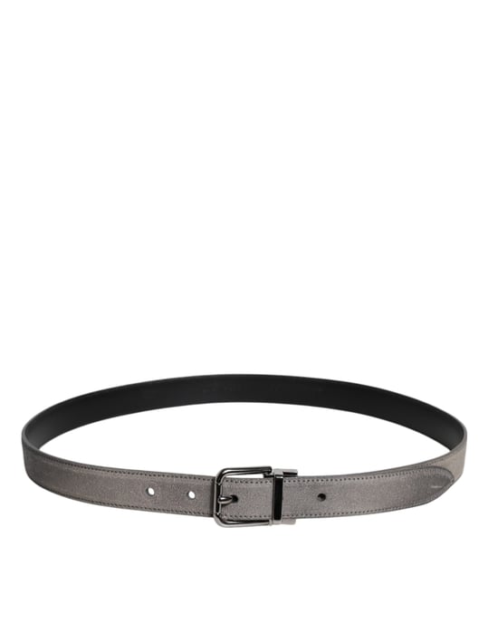 Dolce & Gabbana Grijze Leren Riem met Zilverkleurige Metalen Gesp - Image 3