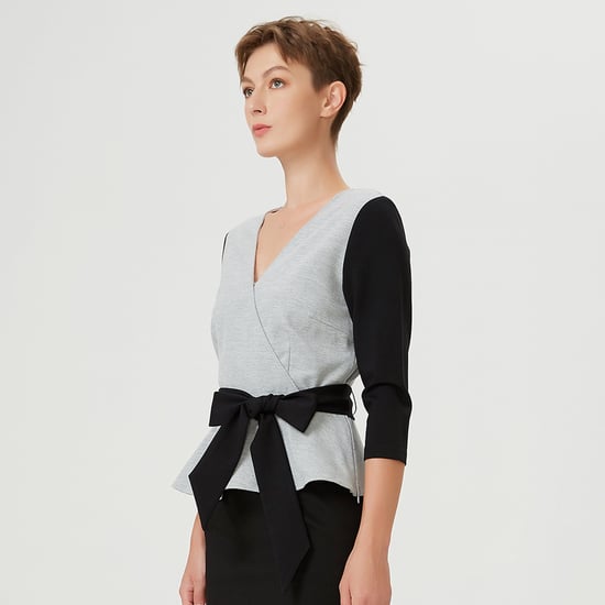 Kleurblok Peplum top met kruis-harteffect en riem - Image 2
