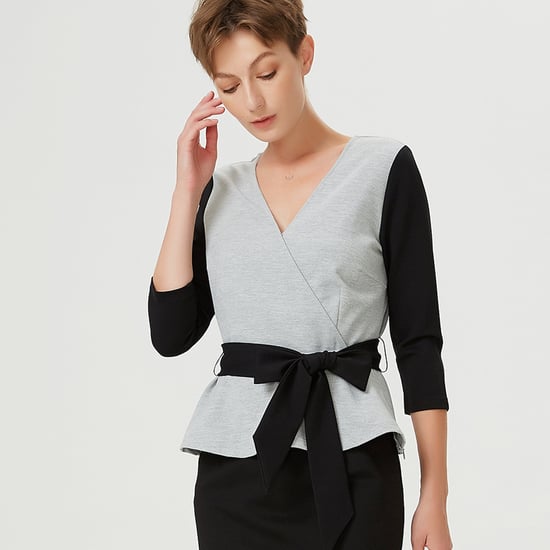 Kleurblok Peplum top met kruis-harteffect en riem - Image 3