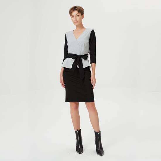 Kleurblok Peplum top met kruis-harteffect en riem - Image 4