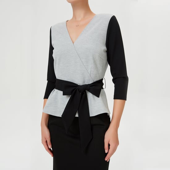 Kleurblok Peplum top met kruis-harteffect en riem - Image 5