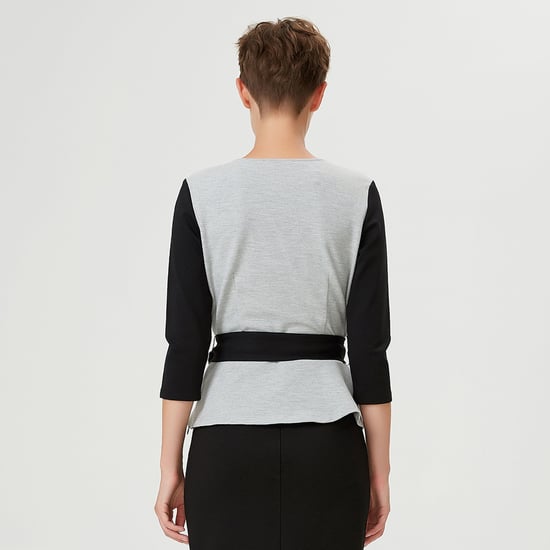 Kleurblok Peplum top met kruis-harteffect en riem - Image 6