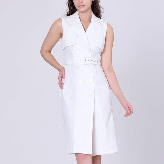 Trench -stijl mouwloze jurk met dubbele borsten - Image 3