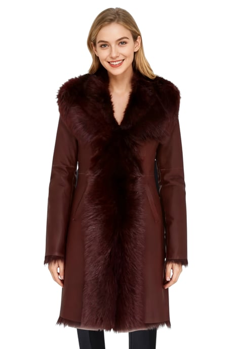 Dames Bordeauxrode Toscaanse trenchcoat met capuchon van echt schapenleer - Verona - Image 1