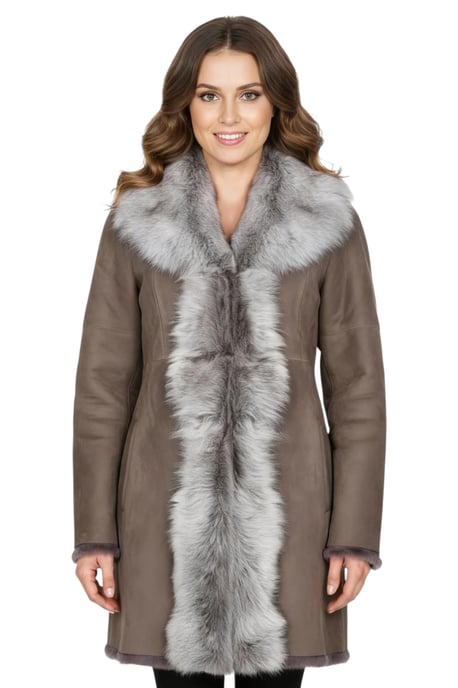 Dames Taupe Toscana Schapen Suède Trenchcoat - Celeste - Image 1