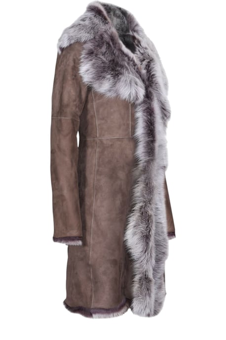 Dames Taupe Toscana Schapen Suède Trenchcoat - Celeste - Image 4