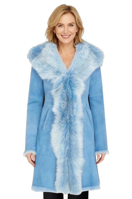 Dames blauwe Toscaanse trenchcoat met capuchon van echt schapenleer - Isola - Image 1