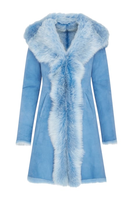 Dames blauwe Toscaanse trenchcoat met capuchon van echt schapenleer - Isola - Image 2