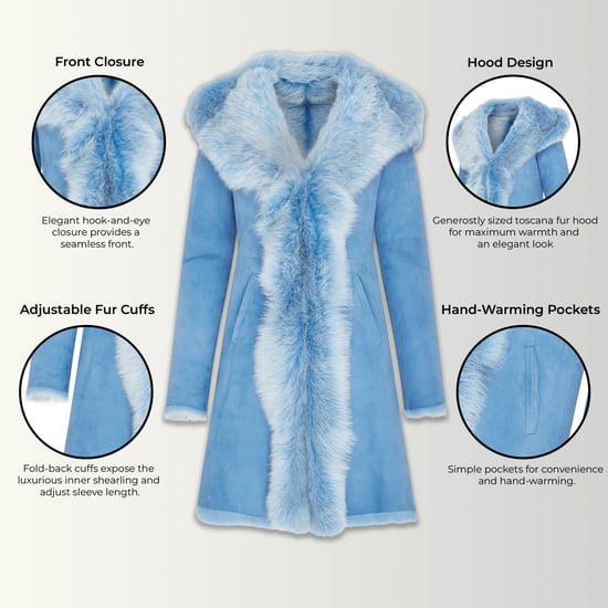 Dames blauwe Toscaanse trenchcoat met capuchon van echt schapenleer - Isola - Image 3