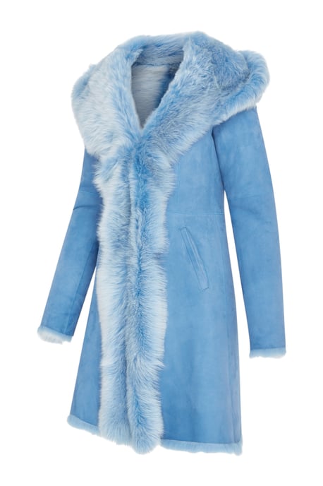 Dames blauwe Toscaanse trenchcoat met capuchon van echt schapenleer - Isola - Image 4