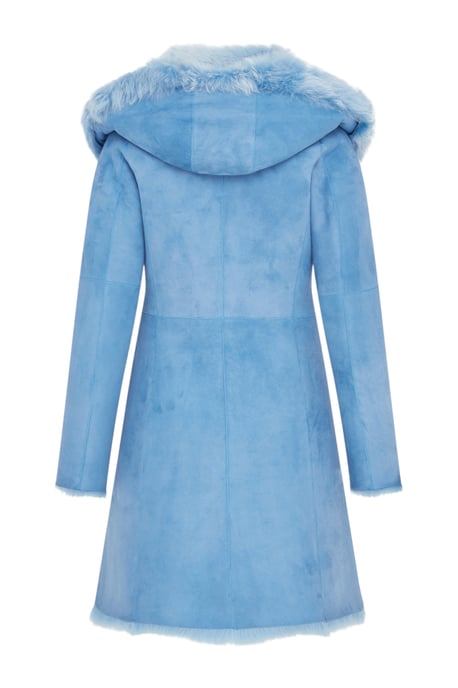 Dames blauwe Toscaanse trenchcoat met capuchon van echt schapenleer - Isola - Image 5