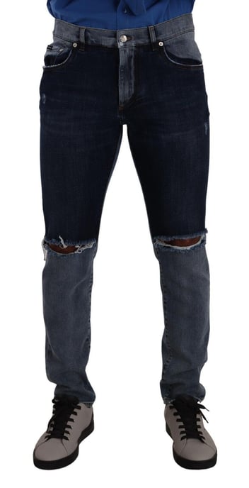 Tweekleurige Versleten Denim Jeans - Image 1
