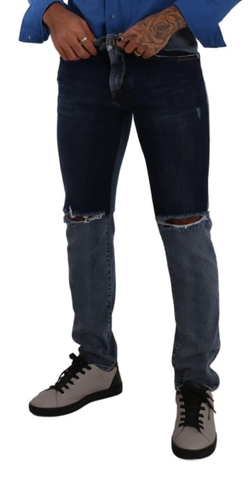 Tweekleurige Versleten Denim Jeans - Image 4
