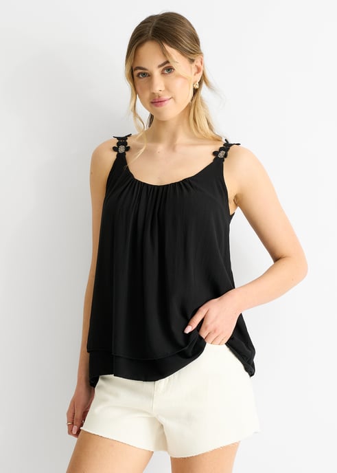 Zwarte oversized top met bloemenprint en bandjes - Image 2