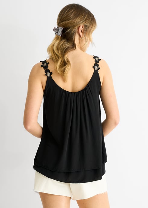 Zwarte oversized top met bloemenprint en bandjes - Image 4
